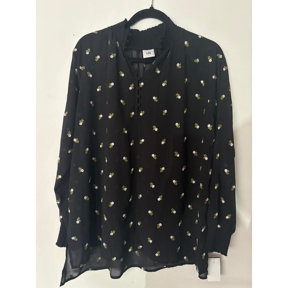 Cabi Alegria Embroidered Floral SheerTop Black Sz S